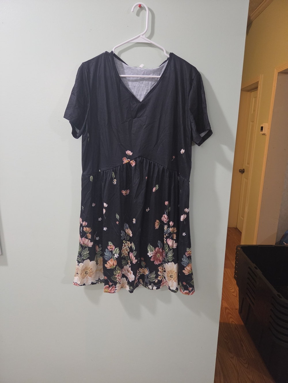 Black Floral V-Neck Maxi Dress with Pink & Cream Blooms